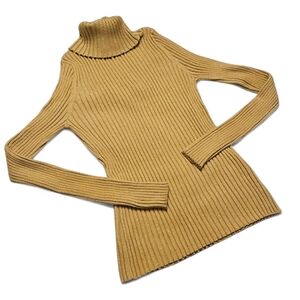 Apostrophe ribbed gold metallic turtleneck sweater Top Stretch Medium 8/10